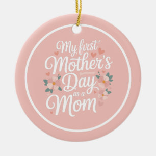 Persoonlijke Roze Bloemstuk Eerste Moederdag Keramisch Ornament