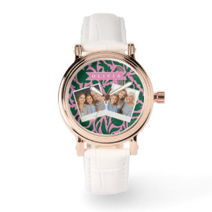 Persoonlijke Roze Botanische Bloem Naam Cadeau Horloge