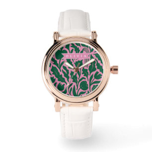Persoonlijke Roze Botanische Bloem Naam Cadeau Horloge