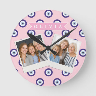 Persoonlijke Roze Boze Oog Patroon Cadeaus Met Naa Ronde Klok