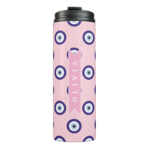 Persoonlijke Roze Boze Oog Patroon Cadeaus Met Naa Thermosbeker
