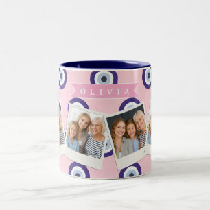 Persoonlijke Roze Boze Oog Patroon Cadeaus Met Naa Tweekleurige Koffiemok