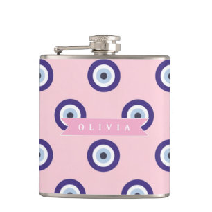 Persoonlijke Roze Boze Oog Patroon Geschenken Met  Heupfles