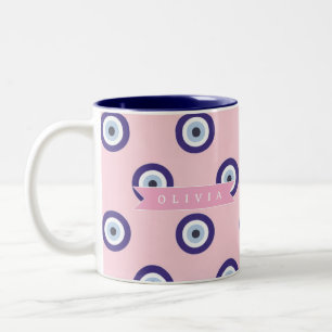 Persoonlijke Roze Boze Oog Patroon Geschenken Met Tweekleurige Koffiemok