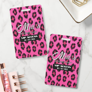 Persoonlijke Roze Cheetah VIP Verjaardagsfeest Pas Badge
