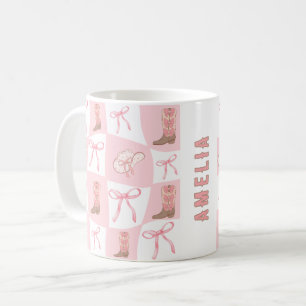 Persoonlijke Roze Cowgirl Laars & Strik Checker Koffiemok