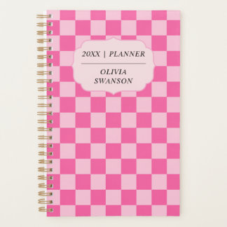 Persoonlijke Roze Dambord Preppy Aangepaste Naam Planner