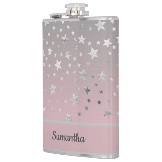 Persoonlijke Roze En Grijs Sterren Stijlvol Chic  Heupfles (Links)