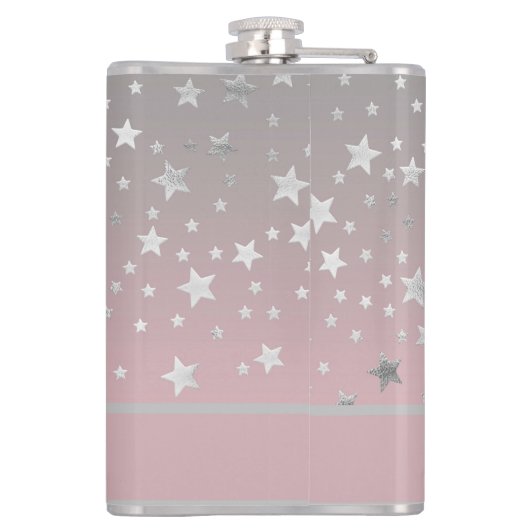 Persoonlijke Roze En Grijs Sterren Stijlvol Chic Heupfles (Achterkant)