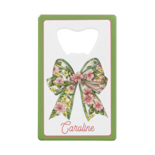 Persoonlijke Roze en Groene Strik Preppy Bloemen Kredietkaart Flessenopener