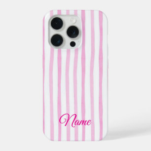 Persoonlijke Roze Gestreepte Hoesje – Naam op Maat iPhone 15 Pro Hoesje
