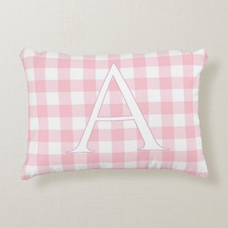Persoonlijke Roze Gingham Baby Meisje Monogram Accent Kussen