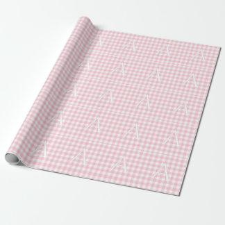 Persoonlijke Roze Gingham Baby Meisje Monogram Cadeaupapier