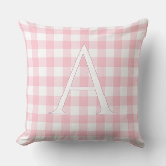 Persoonlijke Roze Gingham Baby Meisje Monogram Kussen