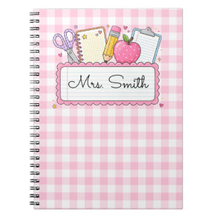 Persoonlijke Roze Gingham Leraar Notitieboek