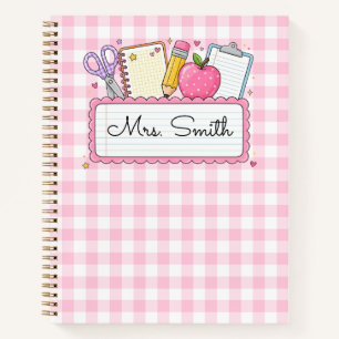 Persoonlijke Roze Gingham Leraar Notitieboek