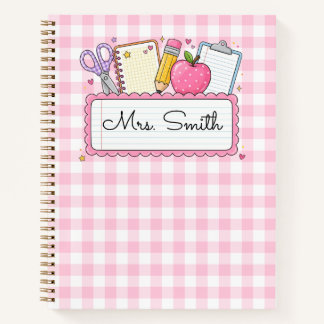 Persoonlijke Roze Gingham Leraar Notitieboek