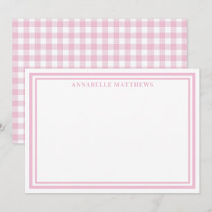 Persoonlijke Roze Gingham Monogram Naam Notitiekaartje
