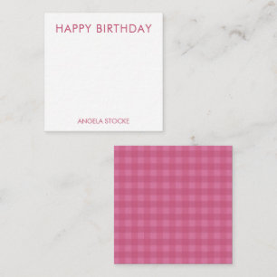 Persoonlijke roze gingham notitiekaartje