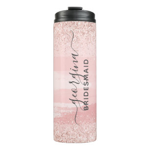 Persoonlijke Roze Glitter Bruidsmeisje Tumbler Thermosbeker
