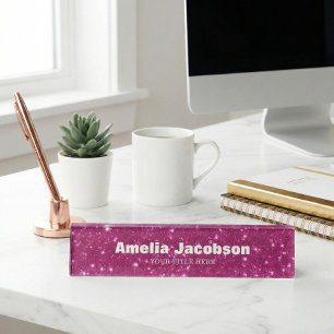 Persoonlijke Roze Glitter Naambord Moderne Bureaud