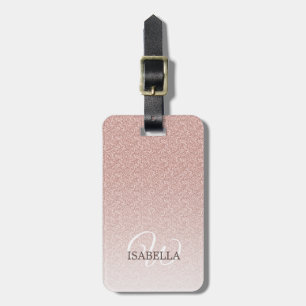 Persoonlijke Roze Glitter Ombre Naam Monogram Bagagelabel