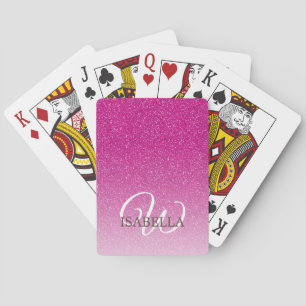 Persoonlijke Roze Glitter Ombre Naam Monogram Pokerkaarten