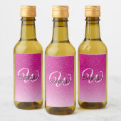 Persoonlijke Roze Glitter Ombre Naam Monogram Wijn Etiket (Flessen)