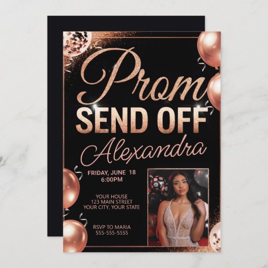 Persoonlijke Roze Gouden Afscheid Prom Doe-Het-Zel Kaart (Voorkant / Achterkant)