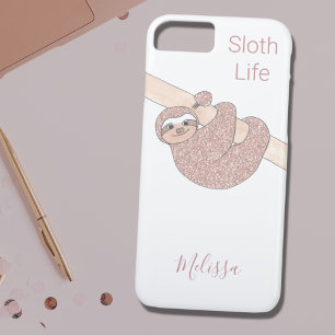 Persoonlijke Roze Gouden Glitter Cute Sloth iPhone 11 Hoesje
