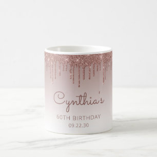 Persoonlijke Roze Gouden Glitter Drip 60e Verjaard Koffiemok