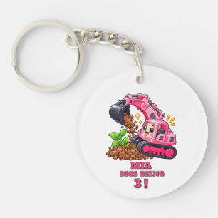 Persoonlijke Roze Graafmachine Verjaardag Sleutelhanger