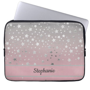 Persoonlijke Roze Grijs Sterren Ombre Stijlvolle C Laptop Sleeve
