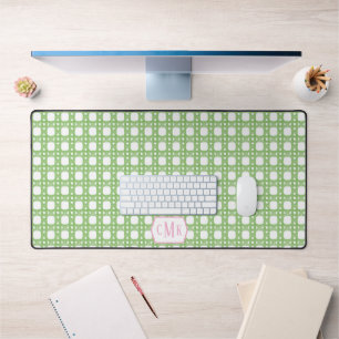 Persoonlijke Roze & Groene Preppy Caning Monogram Bureaumat
