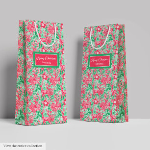 Persoonlijke roze groene preppy kerstzak medium cadeauzakje