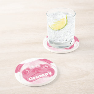 Persoonlijke ROZE Grumpy Puggy Zandsteen Onderzetter