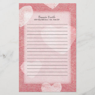 Persoonlijke Roze Harten Waterverf Briefpapier