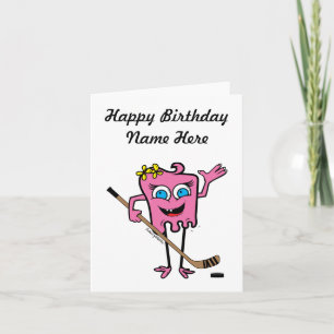 Persoonlijke Roze Hockey Monster Verjaardag voor M Kaart