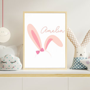 Persoonlijke Roze Konijnenoren Kinderkamer Muurkun Poster