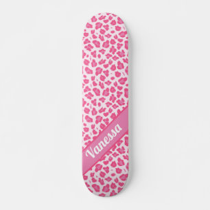 Persoonlijke roze luipaard afdrukken - Meisjesskat Skateboard