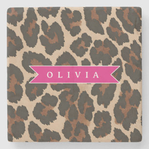 Persoonlijke Roze Luipaardprint Chic Dierenprint Stenen Onderzetter