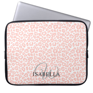 Persoonlijke Roze Luipaardprint Naam Monogram Laptop Sleeve