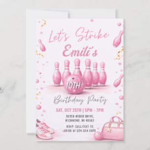 Persoonlijke Roze Meisjes Bowling Verjaardag Kaart