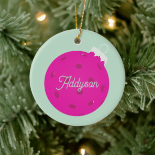 Persoonlijke Roze Mintgroene Pickleball Kerstmis Keramisch Ornament