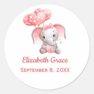 Persoonlijke Roze Olifant Ballon Meisje Ronde Sticker