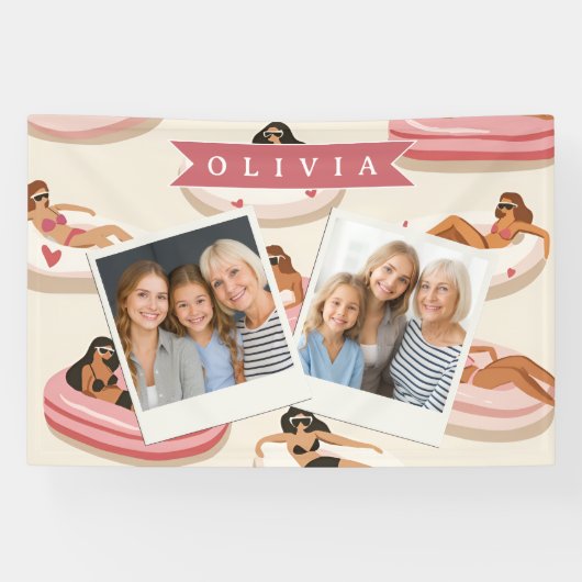 Persoonlijke Roze Opblaasbare Zwemband Zomer Esthe Spandoek (Horizontaal)