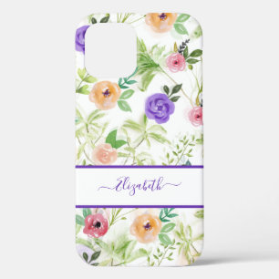 Persoonlijke Roze Paarse Witte Bloemen iPhone 12 Hoesje
