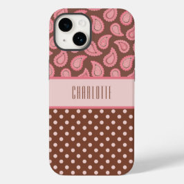 Persoonlijke roze paisley & poka dots telefoontas Case-Mate iPhone 14 hoesje