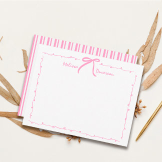 Persoonlijke Roze Preppy Doodle Strik Tweener/Tien Notitiekaartje