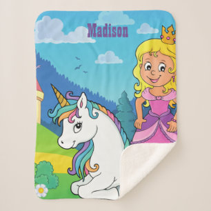 Persoonlijke roze prinses Unicorn Sherpa Blanket Deken